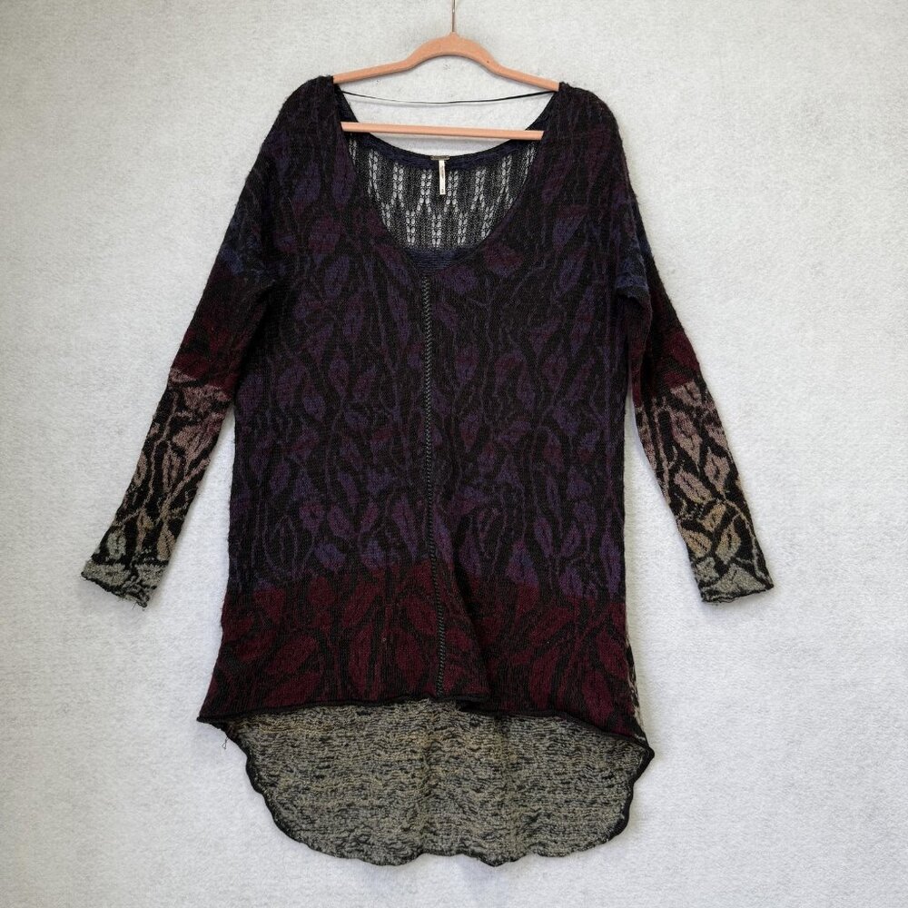 Free People Sweater Womens Medium Purple Black Ombre Knit High Low Tunic Top